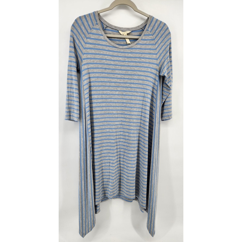 Matilda Jane Womens Medium Gray Blue Striped Sharkbite Hem Tunic Top 22623D‎
